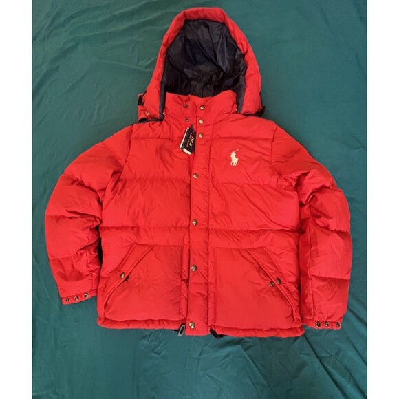 Polo Ralph Lauren Mens Big Pony Down Hooded Puffer Jacket Red Big & Tall LT/GL - Picture 1 of 14